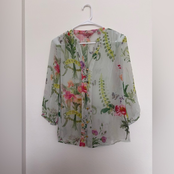 Ted Baker Tops - Ted Baker London Hedgerow Shivany sheer floral-print blouse with 3/4 sleeves